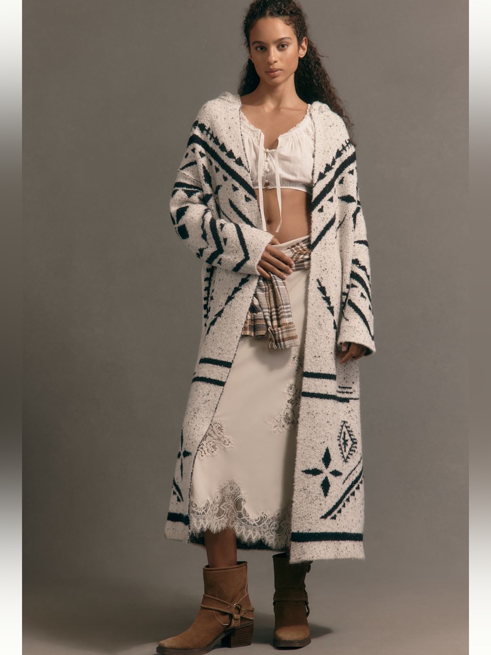 Nwot pilcro open front hooded sweater duster